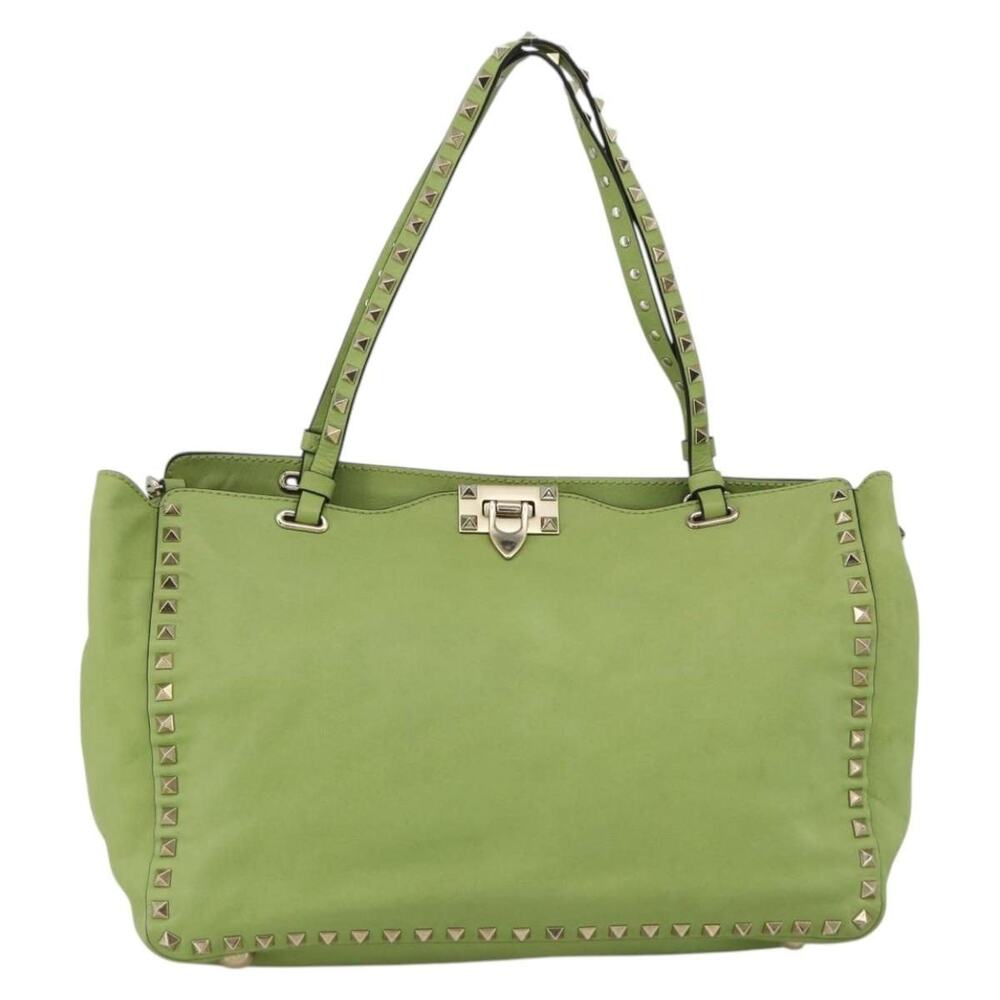 Valentino Leather Rock Studs Tote Bag Gold Light Green
